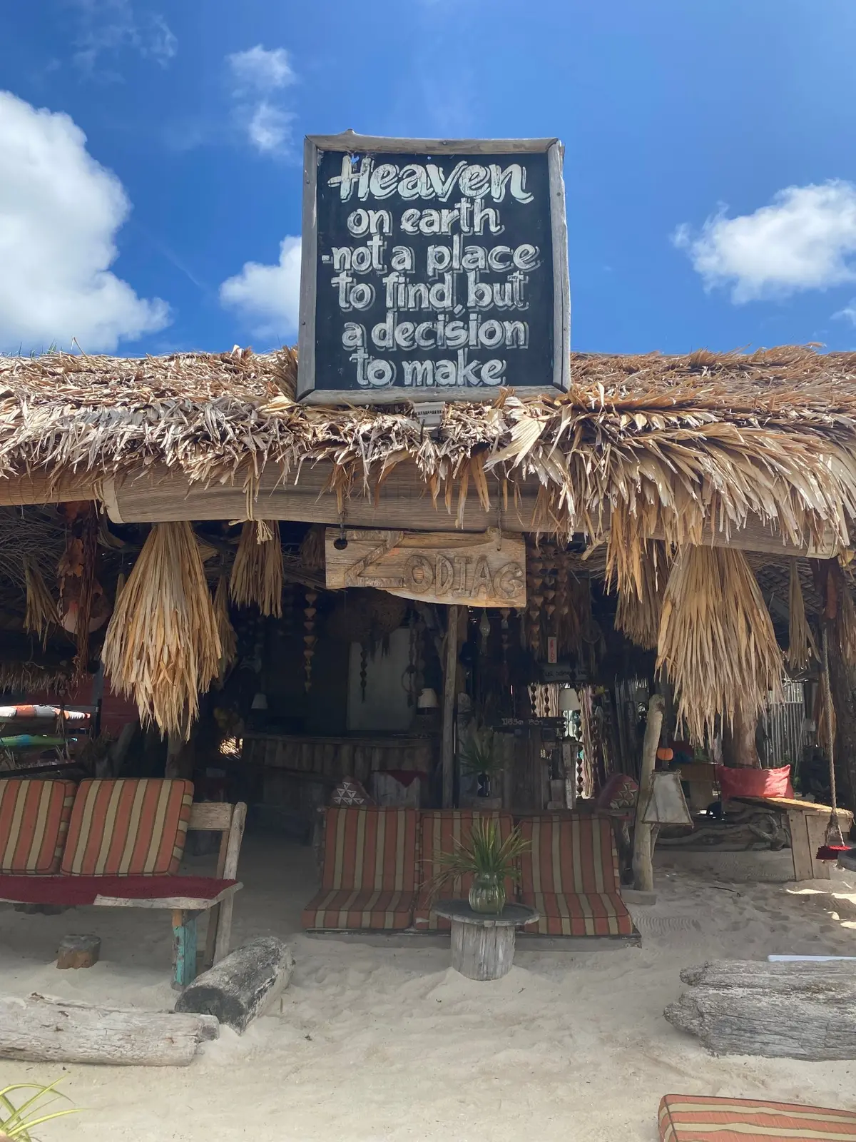 A thatched beach bar
